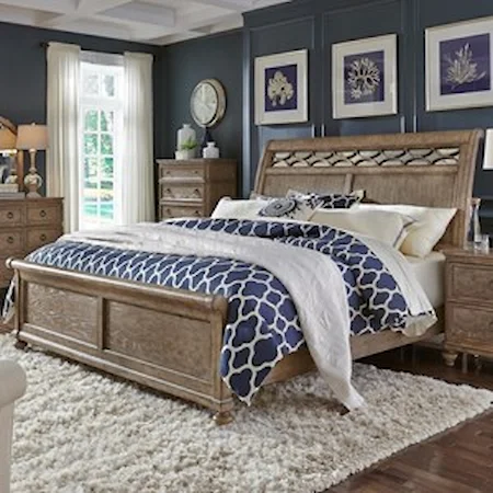 Queen Sleigh Bed with Mirror Accent Headboard